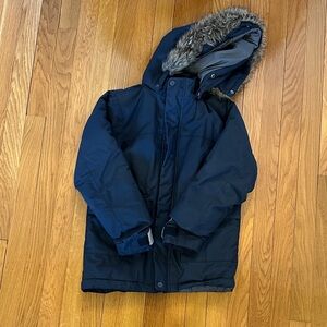 Kids Navy Blue Didriksons Waterproof Hooded Jacket Size 140 8-10